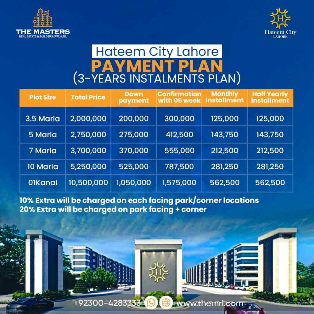 hateem city lahore payment plan